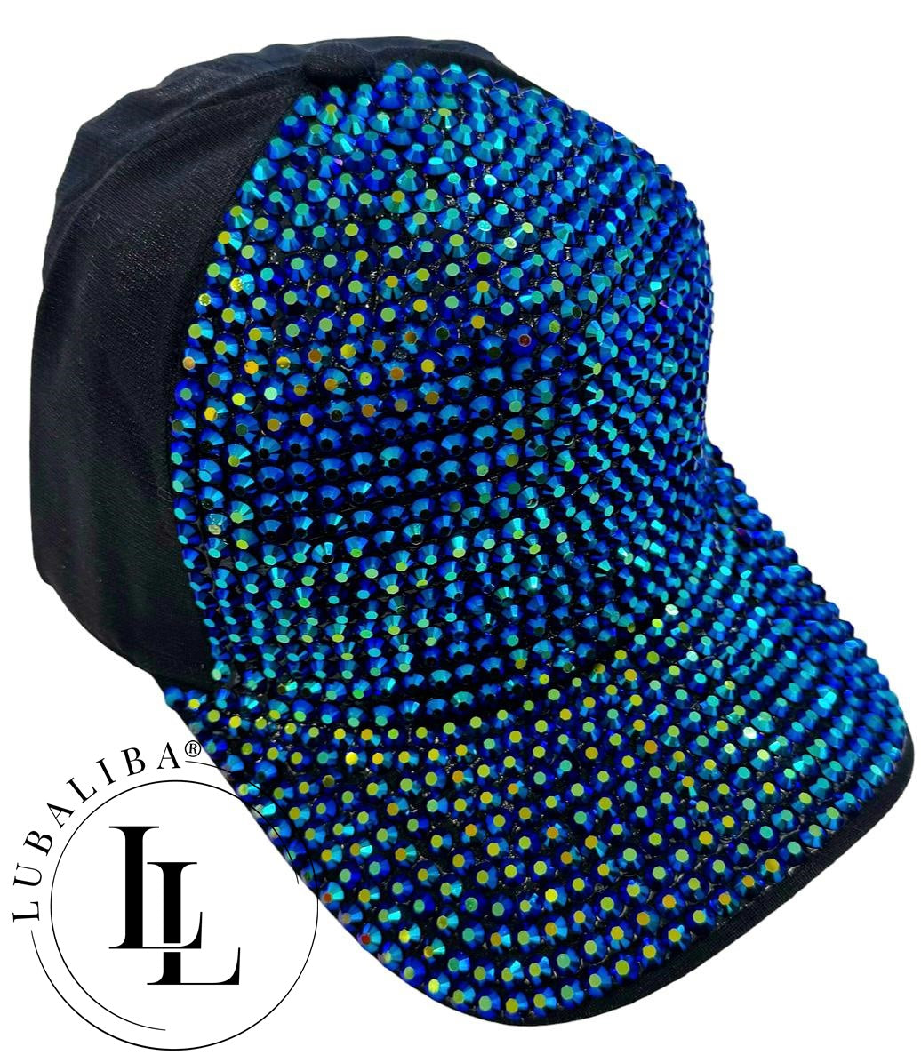 Stylische Strass Cap - blau