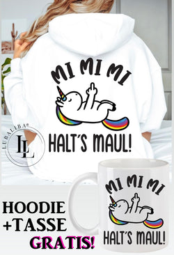 Hoodie Weiss + TASSE " Mi Mi Mi Einhorn Tasse Keramik Motiv: HME