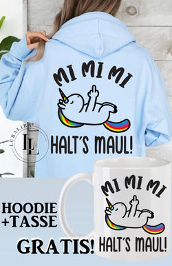 Sweat à capuche bleu pastel + COUPE "Mi Mi Mi licorne tasse céramique motif : HME