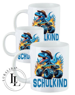 " SCHULKIND MONSTERTRUCK DINO " Kinderbecher Kunststoffbecher Karamiktasse ArtNr.: KDU