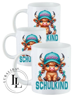 " SCHULKIND MOODY KUH " Kinderbecher Kunststoffbecher Karamiktasse Schulkind Motiv: KDR