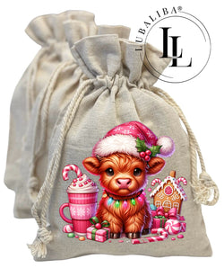 Sac en jute Sac en jute "XMAS COW PINK" Réf.: WQS