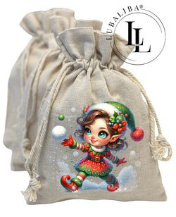 Sac en jute Sac en jute "Elfin Elfi avec boule de neige" Numéro d'art : WQZ