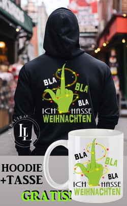 Hoodie Schwarz + TASSE " Ich Hasse Weihnachten Tasse Keramik Motiv: WTS