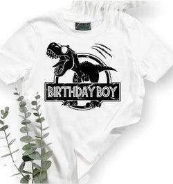 Kinder T-Shirt-weiß Dinosaurier BIRTHDAY BOY